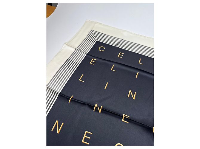 Céline Foulard in seta vintage Celine Paris bianco e nero - vista 7