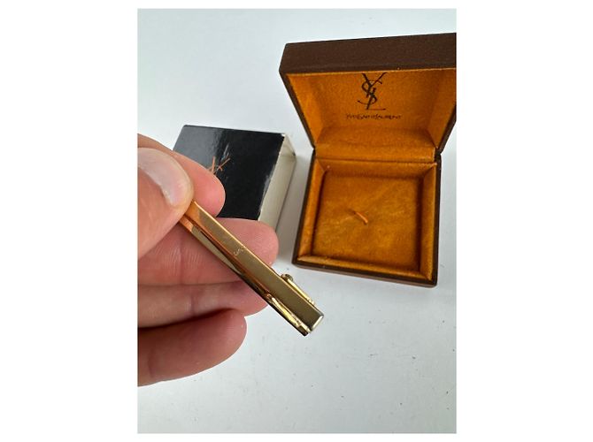 Fermacravatta vintage Yves Saint Laurent nero e argento - vista 10