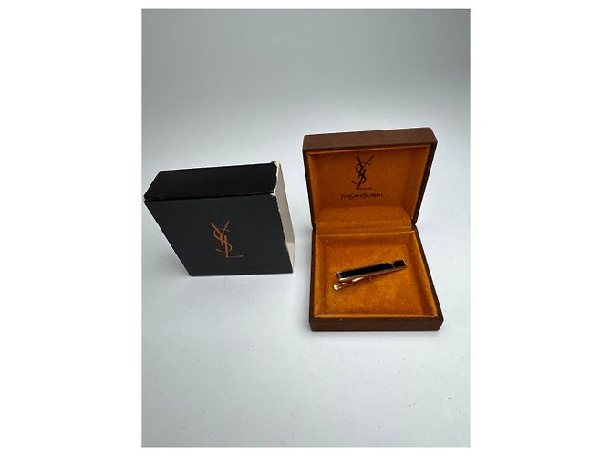 Fermacravatta vintage Yves Saint Laurent nero e argento - vista 12