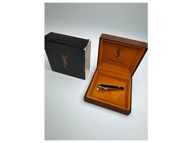 Fermacravatta vintage Yves Saint Laurent nero e argento - vista 3