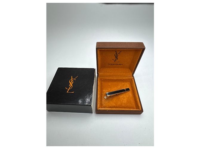 Fermacravatta vintage Yves Saint Laurent nero e argento - vista 4