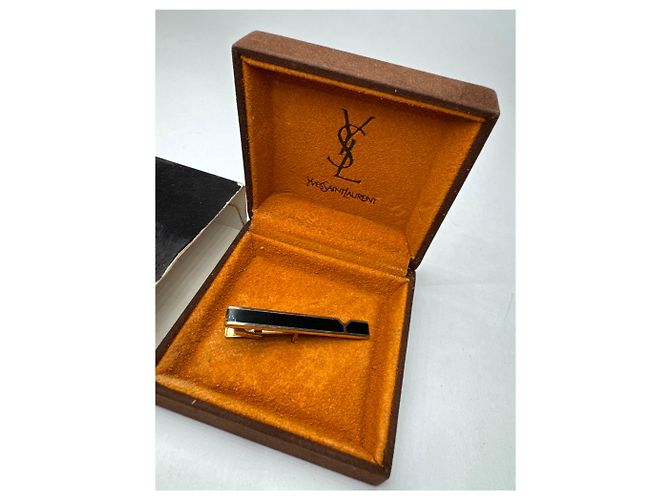 Fermacravatta vintage Yves Saint Laurent nero e argento - vista 5