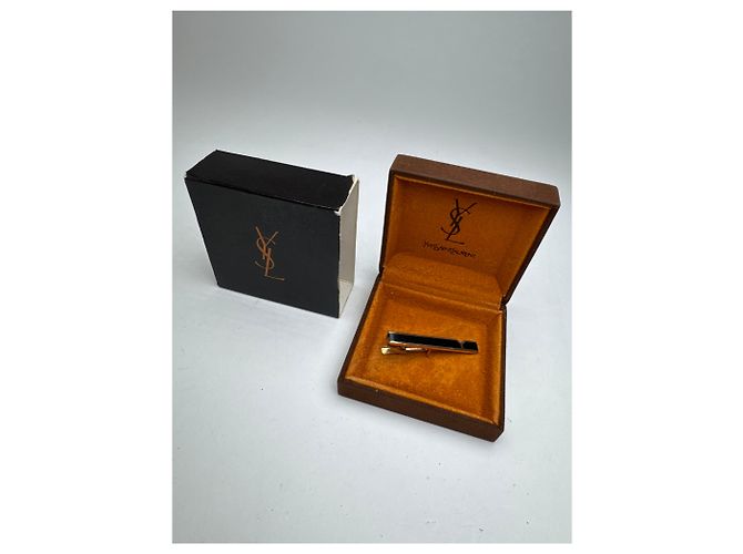 Fermacravatta vintage Yves Saint Laurent nero e argento - vista 8