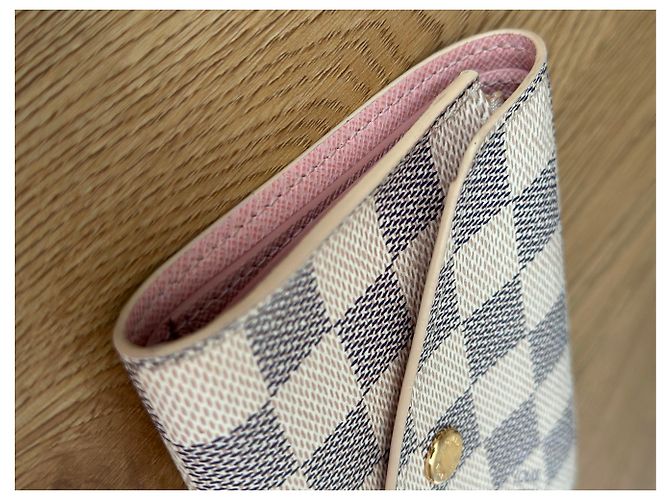 Louis Vuitton Cartera Victorine Vallet en lona Damier Azur Rosa Beige Gris - vista 11