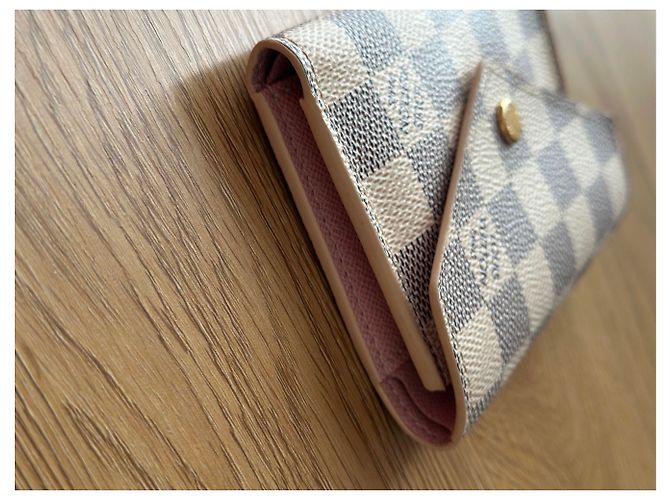 Louis Vuitton Cartera Victorine Vallet en lona Damier Azur Rosa Beige Gris - vista 13