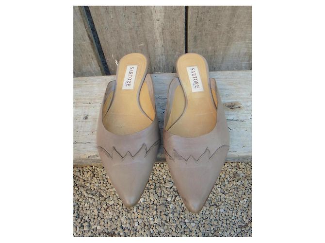 Mules Sartore in pelle beige - vista 3