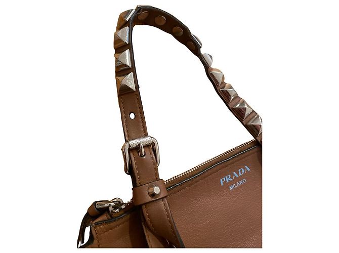 Borsa shopper Prada in pelle marrone cognac - vista 5