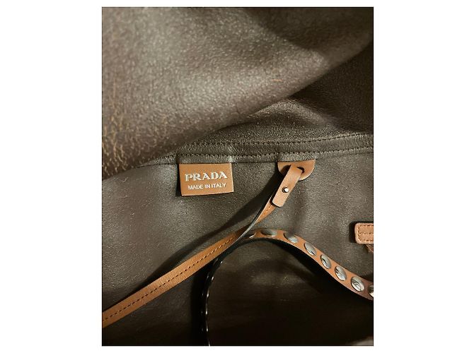 Borsa shopper Prada in pelle marrone cognac - vista 8
