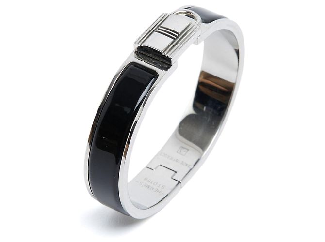 Clic H Hermès Pulsera Clic Cadenas PM Esmalte Negro Plata Kelly Locker Bangle S Hermes - vista 2