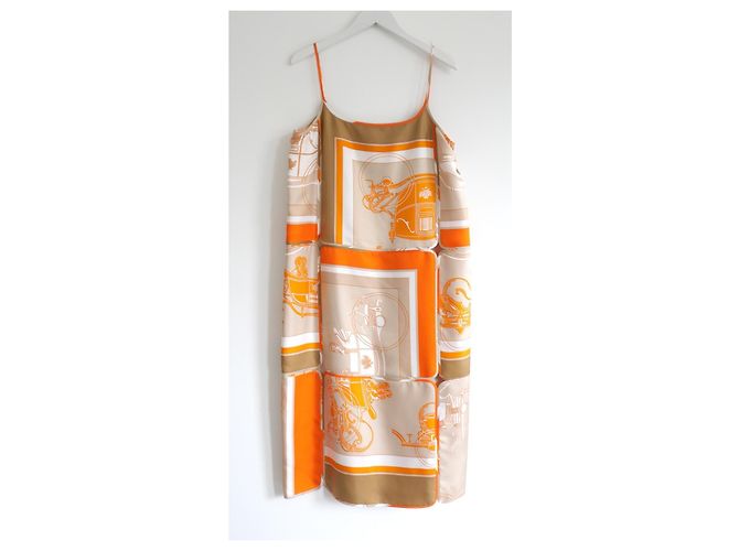 Hermès Beige/Palomi Seidenkleid mit Trägern Orange - Ansicht 2