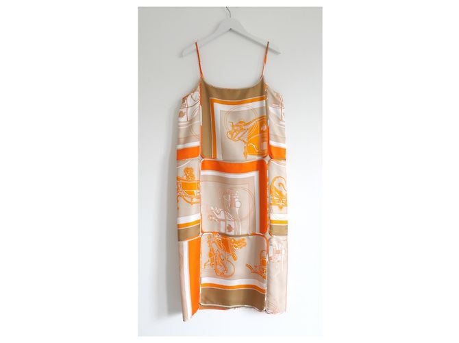 Hermès Beige/Palomi Seidenkleid mit Trägern Orange - Ansicht 3