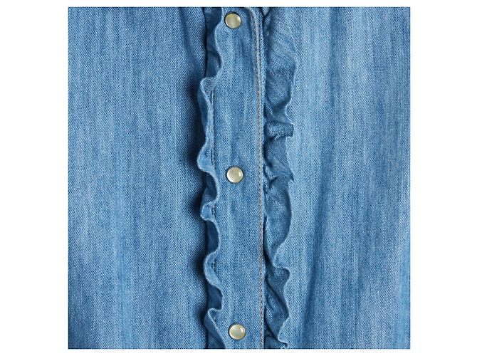 Miu Miu 2016 Top Camicia di Jeans con Rouches Fr38 UK10 US8 Blu - vista 2
