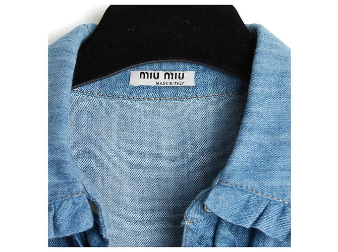 Miu Miu 2016 Top Camicia di Jeans con Rouches Fr38 UK10 US8 Blu - vista 3