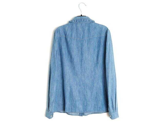 Miu Miu 2016 Top Camicia di Jeans con Rouches Fr38 UK10 US8 Blu - vista 4