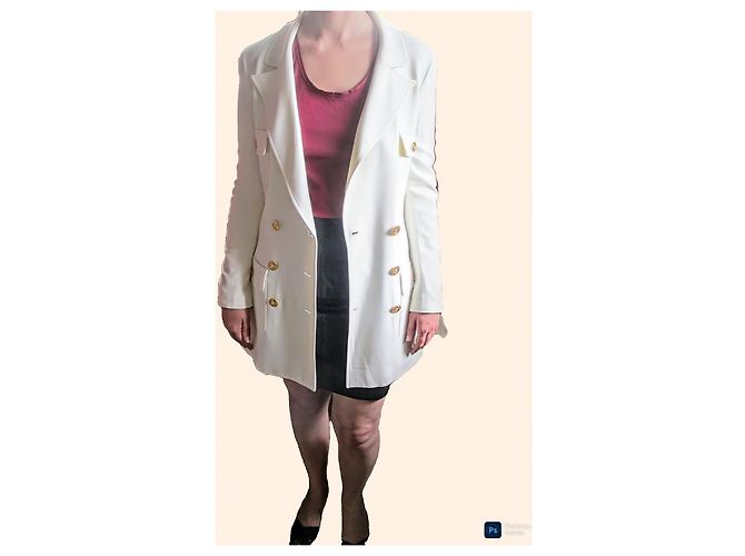 Giacca Lunga Bianca Chanel con Bottoni Dorati Bianco - vista 9