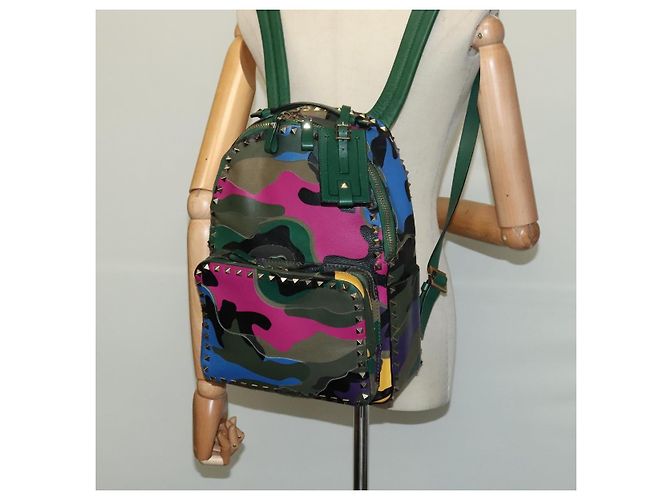 VALENTINO Studs Backpack Leather Camouflage Auth BA2454 - view 23