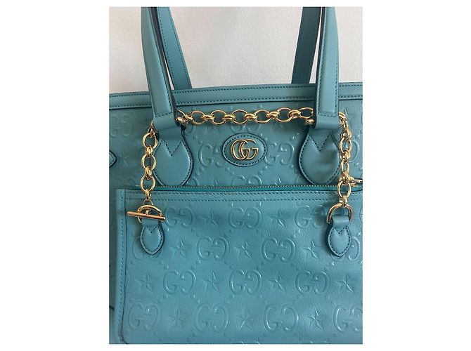 Gucci GG Star Tote Tasche Leder Türkis - Ansicht 5