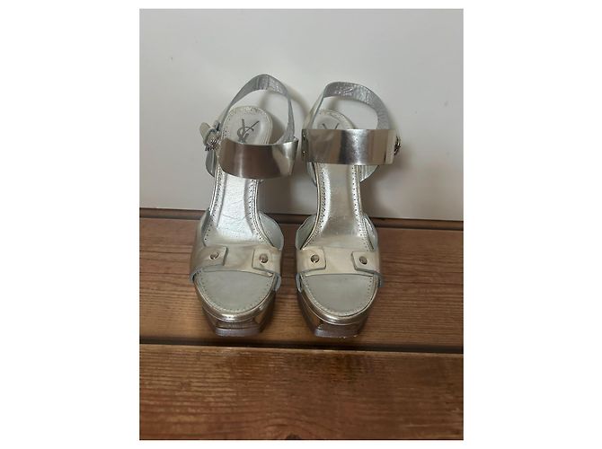 Sandali con piattaforma Saint Laurent Tribute argento - vista 3