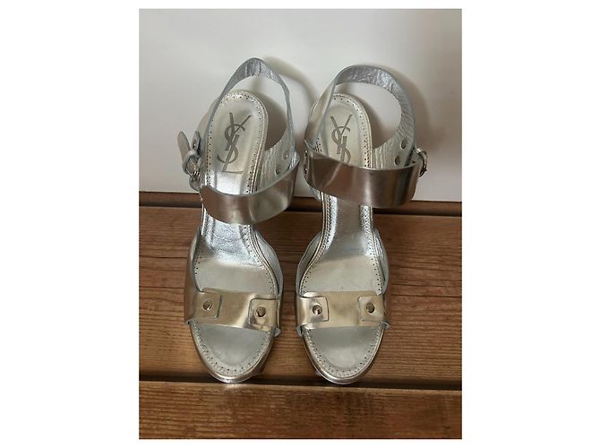 Sandali con piattaforma Saint Laurent Tribute argento - vista 4