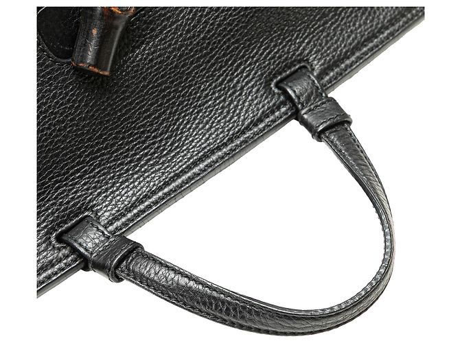 Borsa satchel Gucci Black Medium Calfskin Bamboo Daily Nero - vista 10