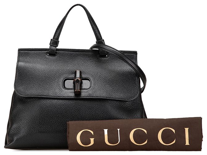 Borsa satchel Gucci Black Medium Calfskin Bamboo Daily Nero - vista 13
