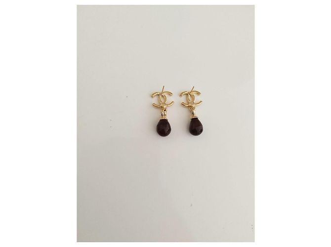 Pendientes de perlas marrones/brunas de Chanel CC Dorado - vista 2