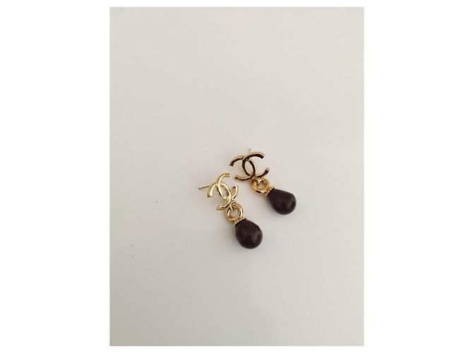 Pendientes de perlas marrones/brunas de Chanel CC Dorado - vista 3