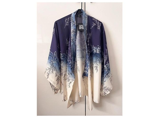 Autre Marque Kimono Souen de seda y algodón blanco azul Azul claro - vista 2