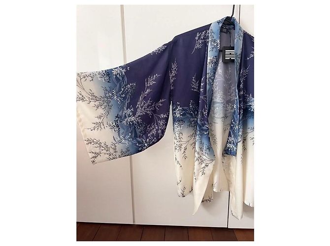 Autre Marque Kimono Souen de seda y algodón blanco azul Azul claro - vista 3