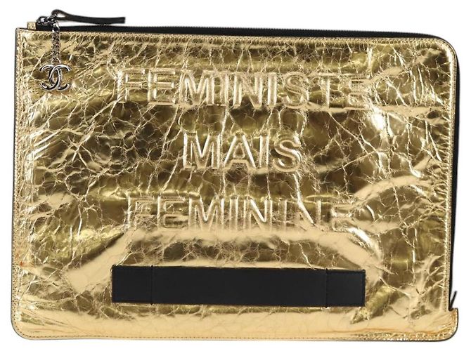 Borsa Clutch in Pelle Oro CC Auth 123083V di CHANEL D'oro - vista 2