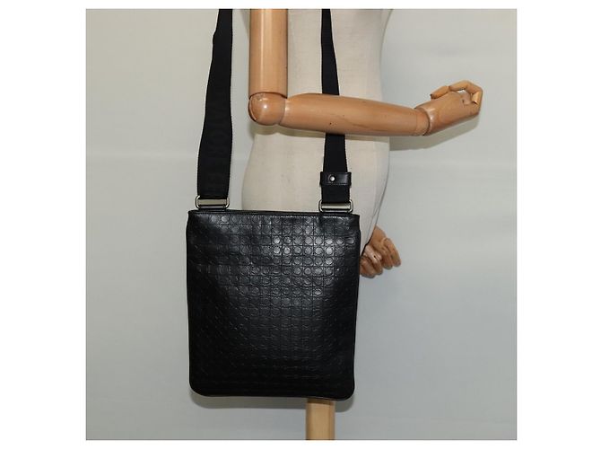 Borsa a spalla Salvatore Ferragamo in pelle nera argento autentica BA2153 Nero - vista 19