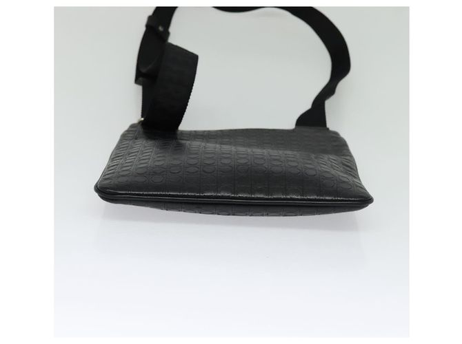 Borsa a spalla Salvatore Ferragamo in pelle nera argento autentica BA2153 Nero - vista 9