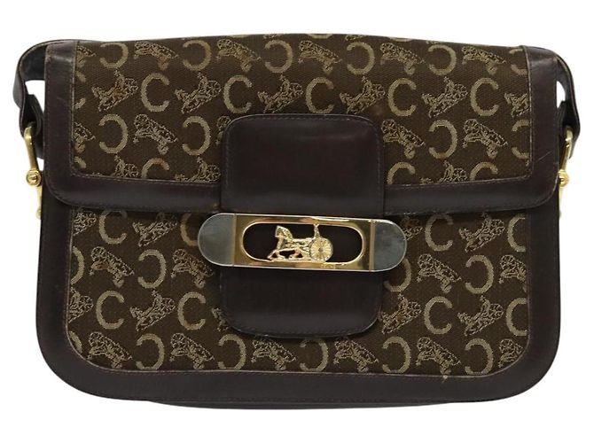 Céline Borsa a spalla CELINE C Sulky in tela marrone oro Auth BA2276 D'oro - vista 2