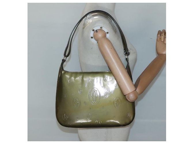 CARTIER Borsa a Spalla Buon Compleanno Smalto Khaki Argento Auth BA2280 Cachi - vista 19