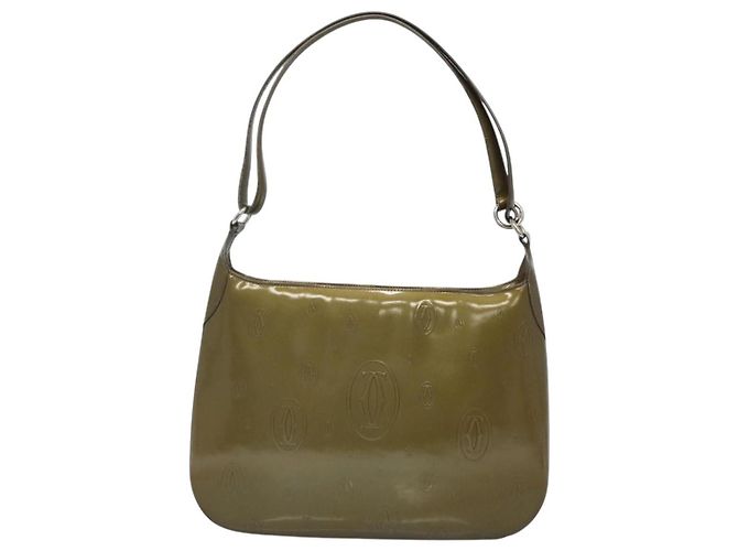 CARTIER Borsa a Spalla Buon Compleanno Smalto Khaki Argento Auth BA2280 Cachi - vista 2