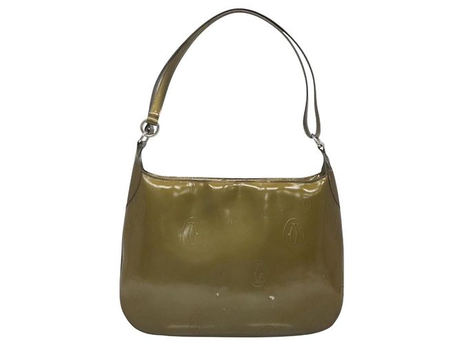 CARTIER Borsa a Spalla Buon Compleanno Smalto Khaki Argento Auth BA2280 Cachi - vista 3