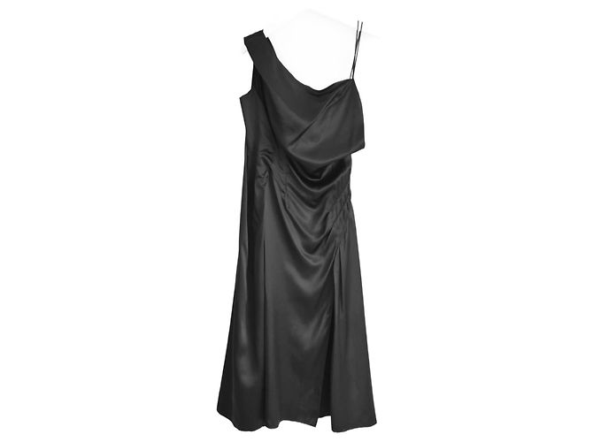 Versace SS19 Schwarzes Seidensatin-Doppelasymmetrisches Kleid - Ansicht 3