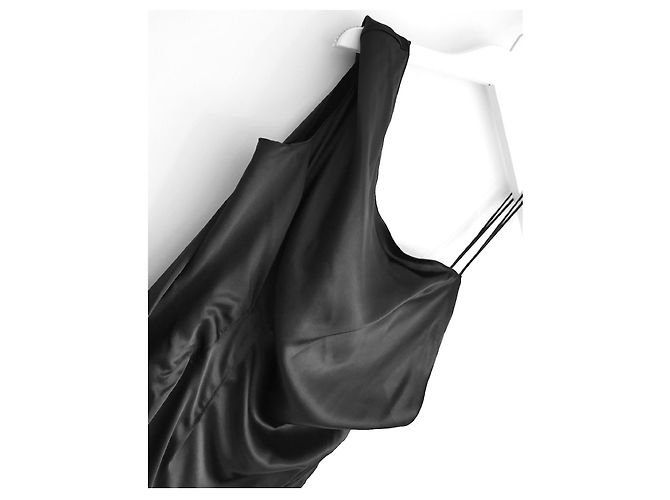 Versace SS19 Schwarzes Seidensatin-Doppelasymmetrisches Kleid - Ansicht 5