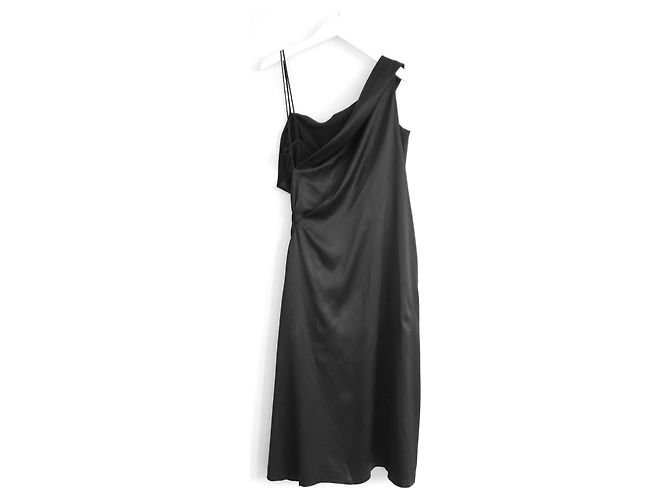 Versace SS19 Schwarzes Seidensatin-Doppelasymmetrisches Kleid - Ansicht 6