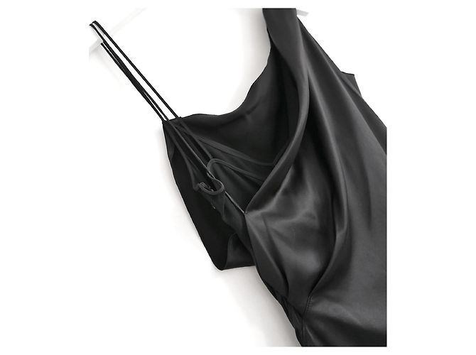 Versace SS19 Schwarzes Seidensatin-Doppelasymmetrisches Kleid - Ansicht 7