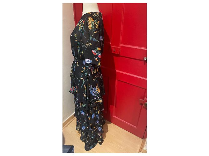 Maje Asymmetrisches Rüschen Maxikleid Blumenmuster Schwarz Mehrfarben - Ansicht 2