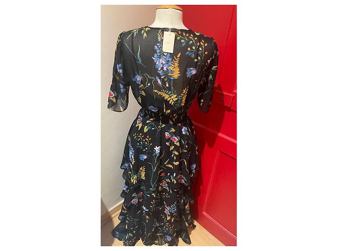 Maje Asymmetrisches Rüschen Maxikleid Blumenmuster Schwarz Mehrfarben - Ansicht 3