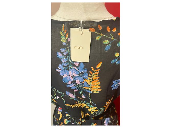 Maje Asymmetrisches Rüschen Maxikleid Blumenmuster Schwarz Mehrfarben - Ansicht 4