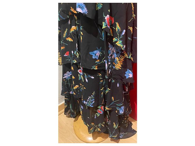 Maje Asymmetrisches Rüschen Maxikleid Blumenmuster Schwarz Mehrfarben - Ansicht 8