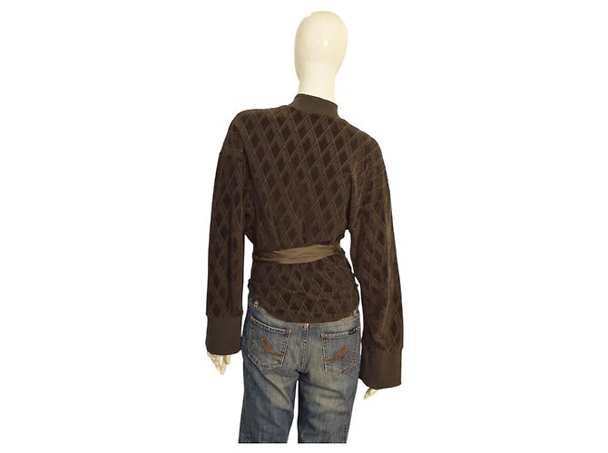 Sudadera The Attico Marrón de Jacquard de Algodón con Cuello Alto y Cinturón Castaño - vista 2