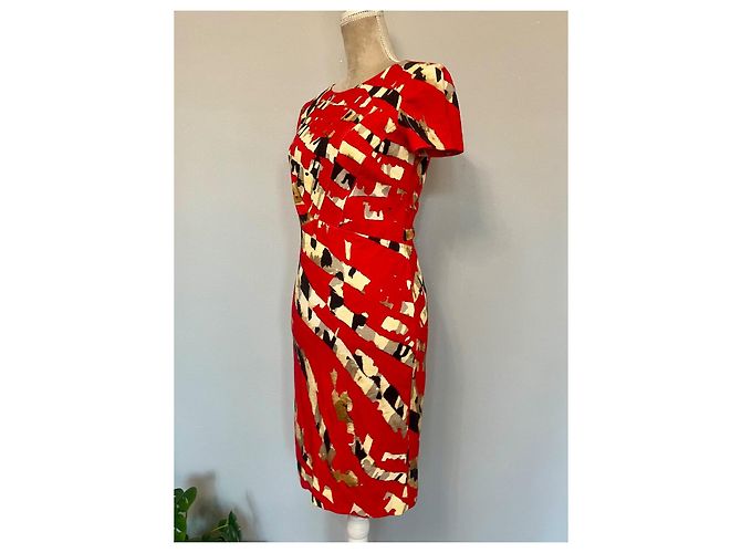 Blumarine Kleid Rot mit abstraktem Muster aus Wolle - Ansicht 4