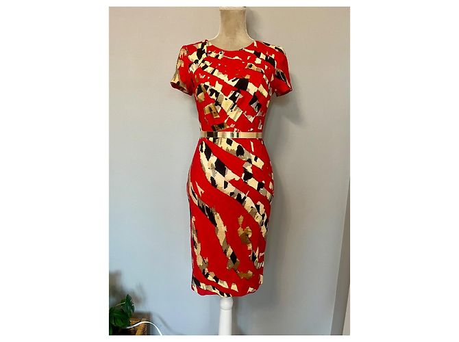 Blumarine Kleid Rot mit abstraktem Muster aus Wolle - Ansicht 8