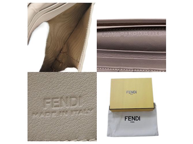 Peekaboo Fendi Bi-Fold Geldbörse aus greige Leder Beige Grau - Ansicht 10