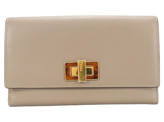 Peekaboo Fendi Bi-Fold Geldbörse aus greige Leder Beige Grau - Ansicht 11