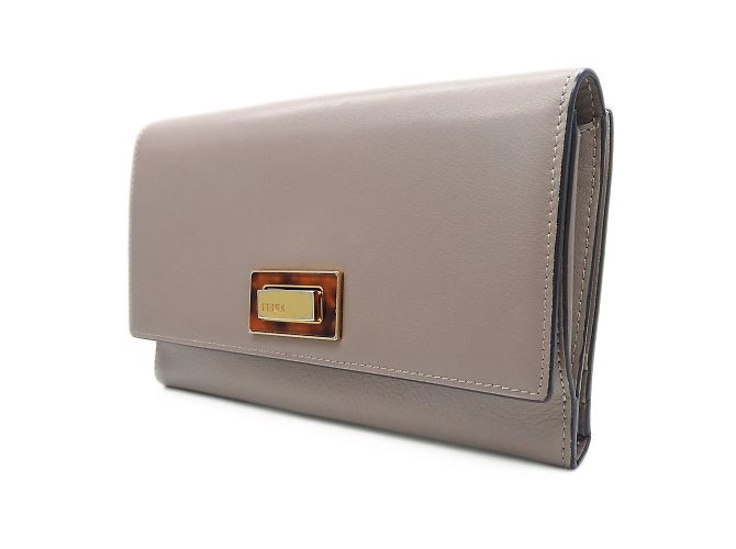 Peekaboo Fendi Bi-Fold Geldbörse aus greige Leder Beige Grau - Ansicht 2